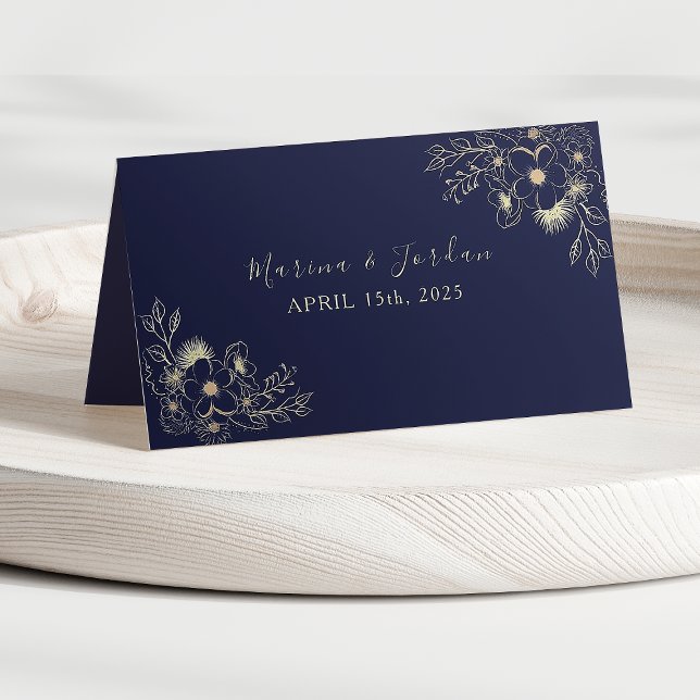 Elegant Navy Blue Floral Wedding Place Card (Creator Uploaded)