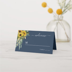 Elegant Navy Blue Floral Wedding  Place Card