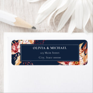 Elegant Navy Blue Floral Wedding Return Address Return Address Label