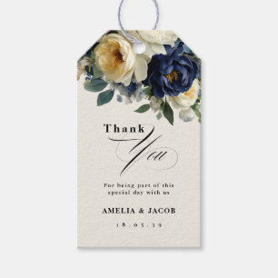 Elegant Navy Blue Floral & White Peonies Wedding G Gift Tags