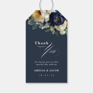 Elegant Navy Blue Floral & White Peonies Wedding Gift Tags