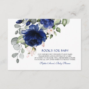 Elegant Navy Blue Flowers Boy Books For Baby Enclosure Card