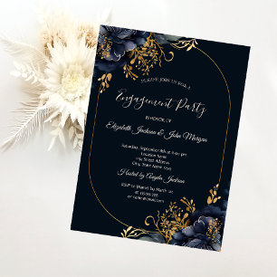 Elegant Navy Blue Flowers Engagement Invitation