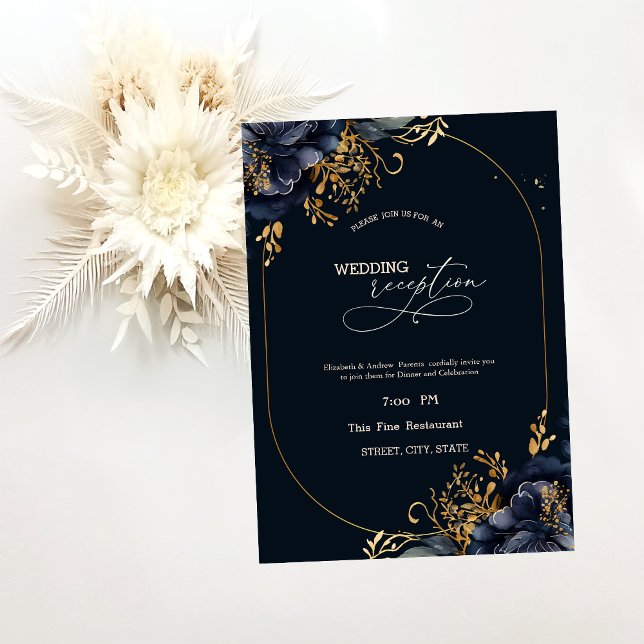 Elegant Navy Blue Flowers Rehearsal Dinner  Invitation (Creator Uploaded)