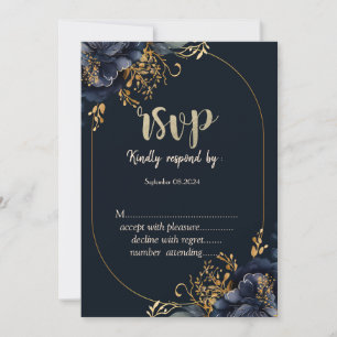 Elegant Navy Blue Flowers RSVP Invitation