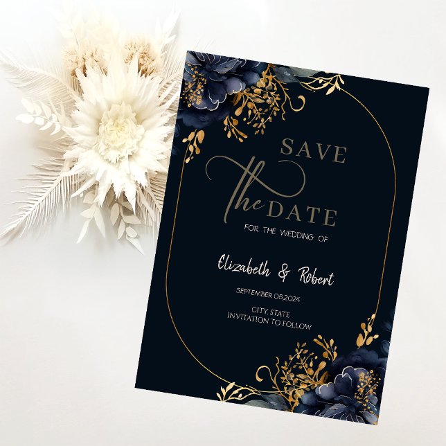 Elegant Navy Blue Flowers Save The Date (Creator Uploaded)