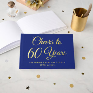 Elegant Navy Blue Foil Cheers to 60 Years Guest Book