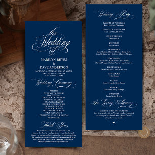Elegant Navy Blue Formal Wedding Ceremony Program