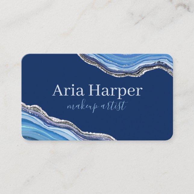 Elegant Navy & Blue Geode Gold Glitter Agate Business Card (Front)