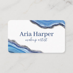 Elegant Navy & Blue Geode Gold Glitter Agate Business Card