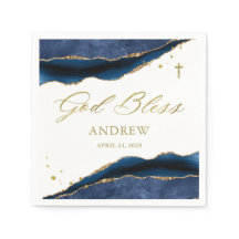 Elegant Navy Blue Geode with Gold Cross | Baptism