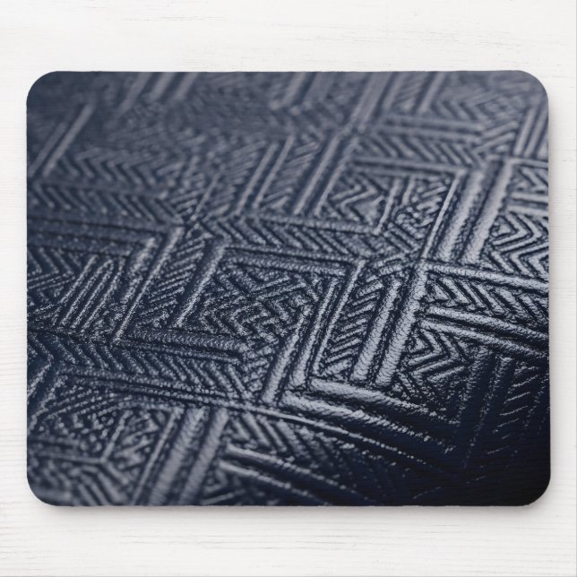 Elegant Navy Blue Geometric Embossed Leather Textu Mouse Pad (Front)