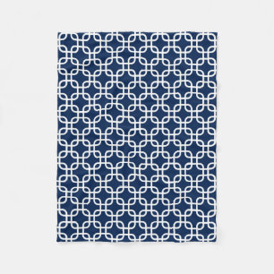 Elegant Navy Blue Geometric Links Fleece Blanket