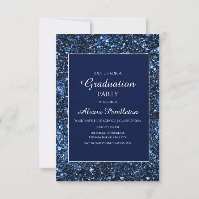 Elegant Navy Blue Glitter Graduation Invitation (Front)
