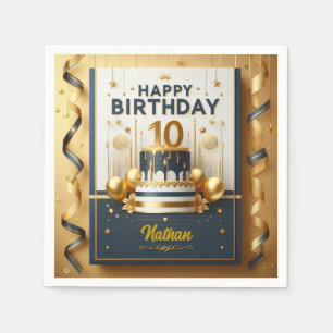 Elegant Navy Blue & Gold 10th Birthday Celebration Napkin