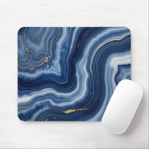 Elegant Navy Blue Gold Abstract Liquid Marble  Mouse Pad