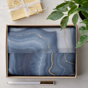 Elegant Navy Blue Gold Abstract Liquid Marble  Tissue Paper