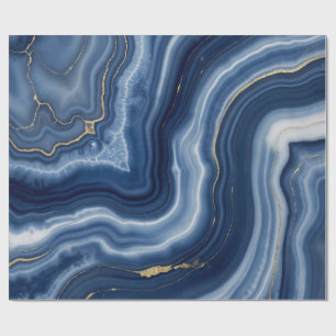 Elegant Navy Blue Gold Abstract Liquid Marble  Wrapping Paper