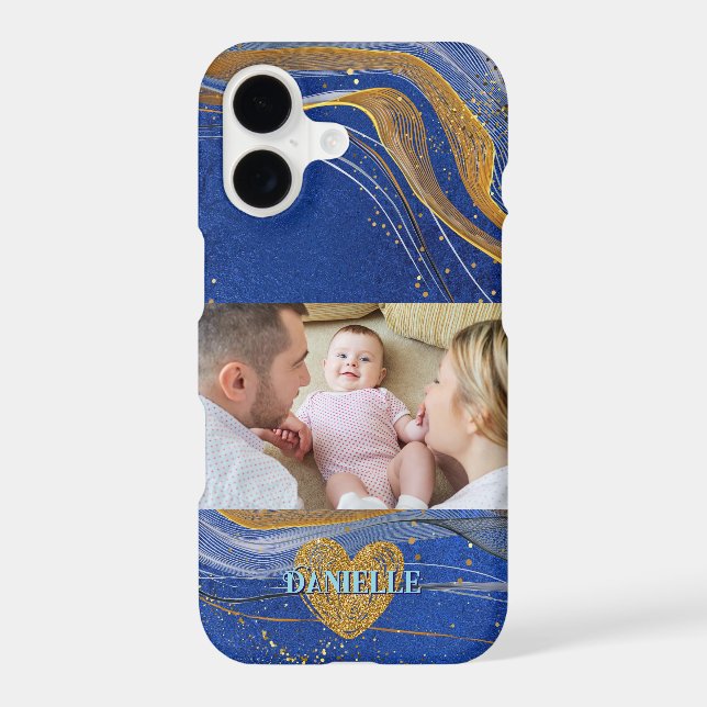 Elegant Navy Blue & Gold Abstract Personalized  (Back)