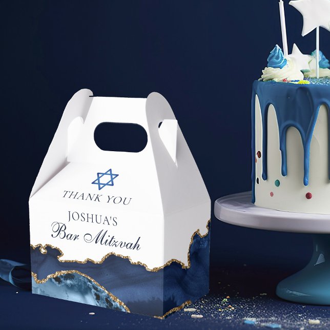 Elegant Navy Blue Gold Agate Bar Mitzvah Party Favour Box (Creator Uploaded)