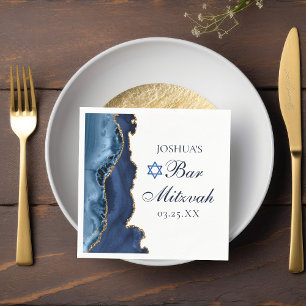 Elegant Navy Blue Gold Agate Bar Mitzvah Party Napkin