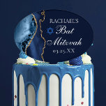 Elegant Navy Blue Gold Agate Bat Mitzvah Party Cake Pick<br><div class="desc">Elegant navy blue and gold agate decorates the side of this modern Bat Mitzvah cake topper. Your daughter's name is written in beautiful formal script under the Star of David. Perfect dessert topper for a chic,  stylish Jewish family celebrating their girl being called to the Torah.</div>