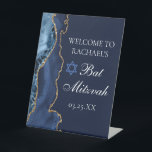 Elegant Navy Blue Gold Agate Bat Mitzvah Party Pedestal Sign<br><div class="desc">Elegant navy blue and gold agate decorates the side of this modern Bat Mitzvah party welcome pedestal sign. Your daughter's name is written in beautiful formal script under the Star of David. Perfect for a chic,  stylish Jewish family celebrating a girl being called to the Torah.</div>