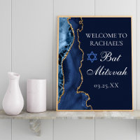 Elegant Navy Blue Gold Agate Bat Mitzvah Party