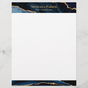 Elegant Navy Blue Gold Agate Business Custom Letterhead