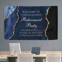 Elegant Navy Blue Gold Agate Retirement Party