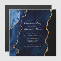 Elegant Navy Blue Gold Agate Retirement Party