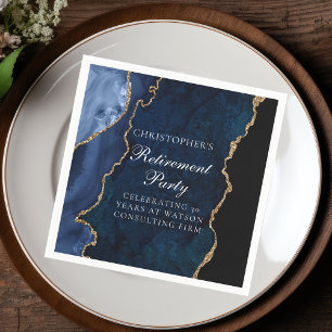 Elegant Navy Blue Gold Agate Retirement Party Napkin