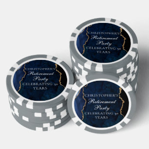 Elegant Navy Blue Gold Agate Retirement Party Poker Chips