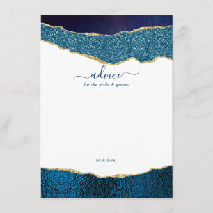 Elegant Navy Blue & Gold Agate Wedding Advice Card