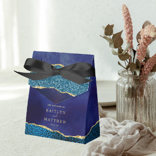 Elegant Navy Blue & Gold Agate Wedding Favour Box