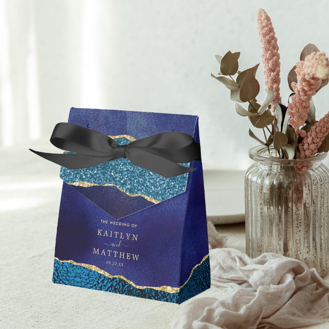 Elegant Navy Blue & Gold Agate Wedding Favour Box (Creator Uploaded)