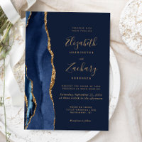 Elegant Navy Blue Gold Agate Wedding