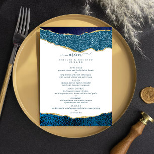 Elegant Navy Blue & Gold Agate Wedding Menu