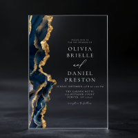 Elegant Navy Blue Gold Agate Wedding Monogram