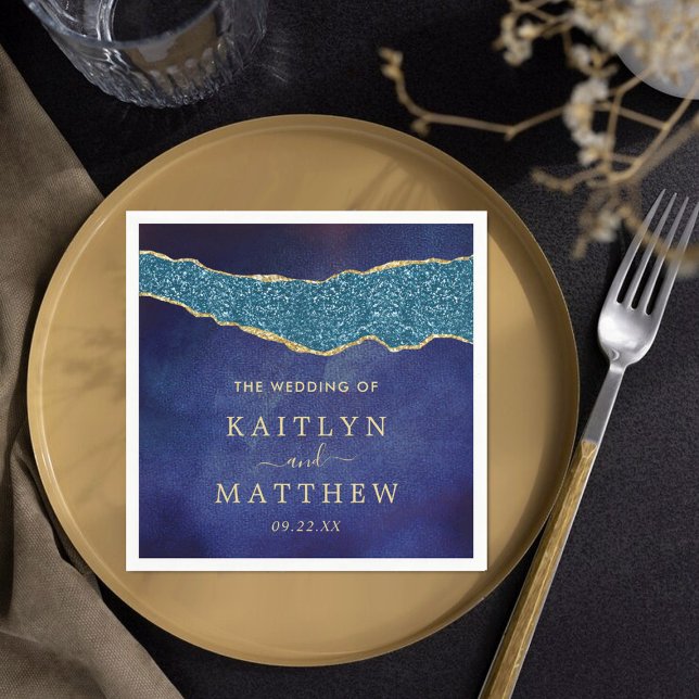 Elegant Navy Blue & Gold Agate Wedding Napkin (Creator Uploaded)
