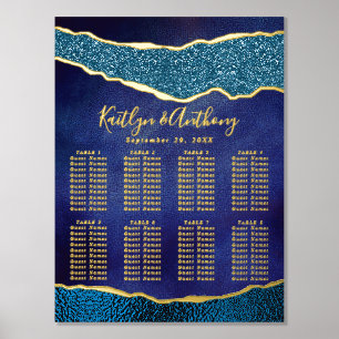 Elegant Navy Blue & Gold Agate Wedding Seating Foil Prints