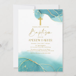 Elegant Navy Blue Gold Baptism Invitation