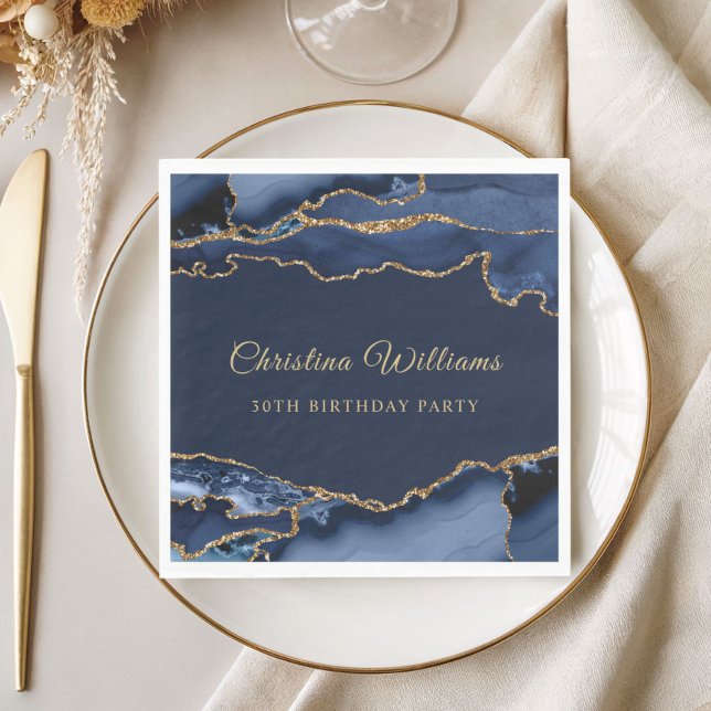 Elegant Navy Blue & Gold Birthday Party Decoration Napkin (Navy Blue and Gold Birthday Party Napkin)