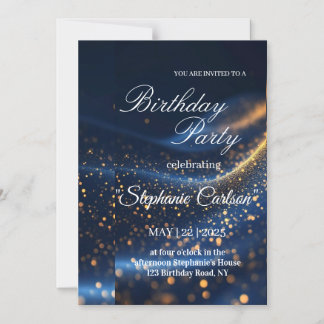 Elegant Navy Blue & Gold Birthday Party Invitation