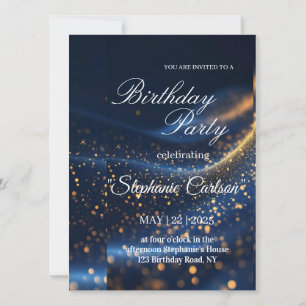 Elegant Navy Blue & Gold Birthday Party Invitation
