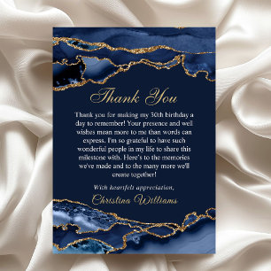 Elegant Navy Blue & Gold Birthday Party Thank you Card