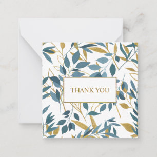 Elegant Navy Blue Gold Botanical chic "Thank you" Card