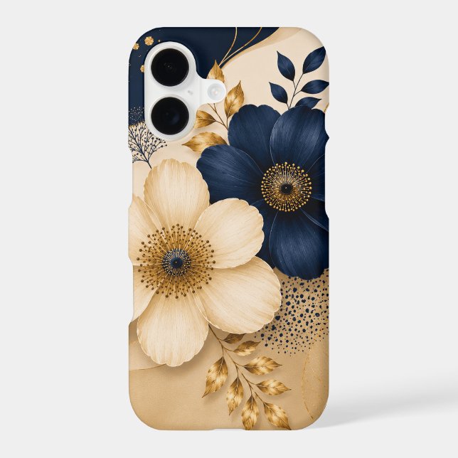 Elegant Navy Blue & Gold Botanical Floral Pattern (Back)