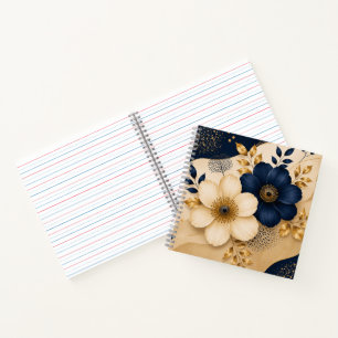 Elegant Navy Blue & Gold Botanical Floral Pattern Notebook