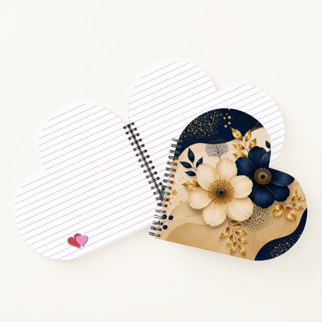 Elegant Navy Blue & Gold Botanical Floral Pattern Notebook (Inside)